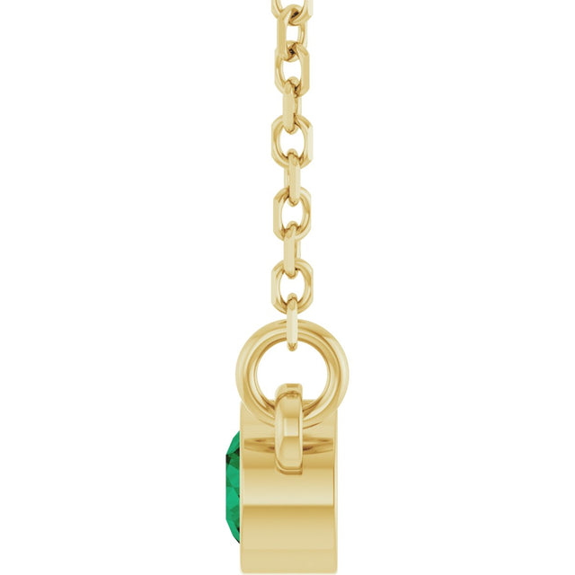 14K Gold Round Lab-Grown Emerald Bezel-Set Solitaire Birthstone Necklace II - Yellow Gold - view 3