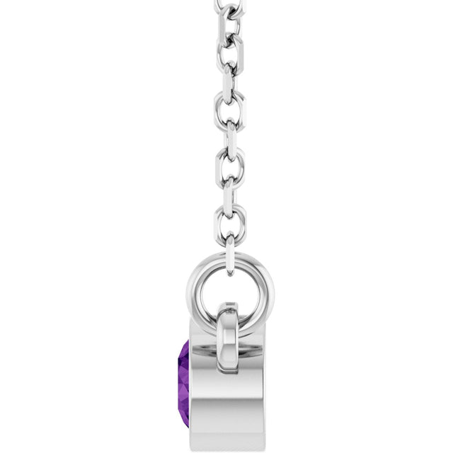 Platinum Round Natural Amethyst Bezel-Set Solitaire Birthstone Necklace - view 3
