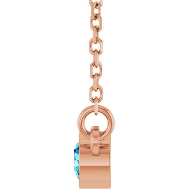 14K Gold Round Natural Blue Zircon Bezel-Set Solitaire Birthstone Necklace II - Rose Gold - view 3