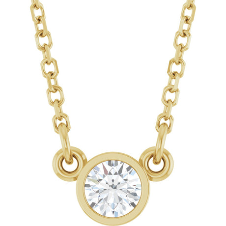 14K Gold Round Natural Diamond Bezel-Set Solitaire Birthstone Necklace - Yellow Gold