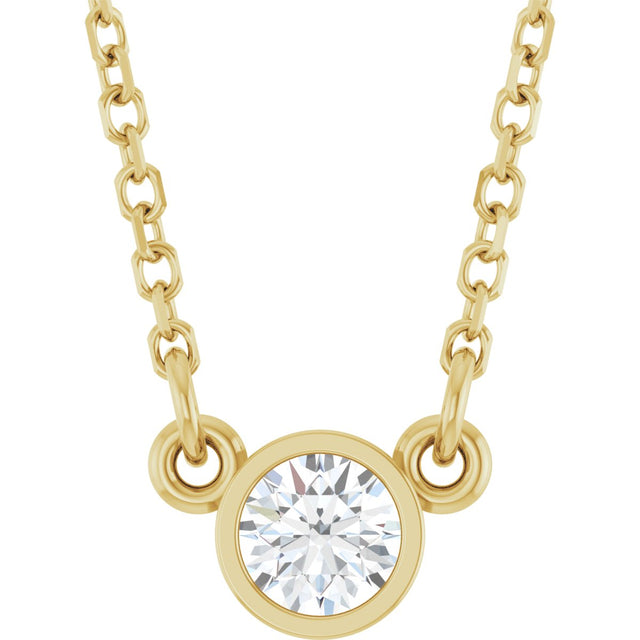 14K Gold Round Lab-Grown Diamond Bezel-Set Solitaire Birthstone Necklace - Yellow Gold