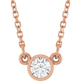 14K Gold Round Natural Diamond Bezel-Set Solitaire Birthstone Necklace - Rose Gold