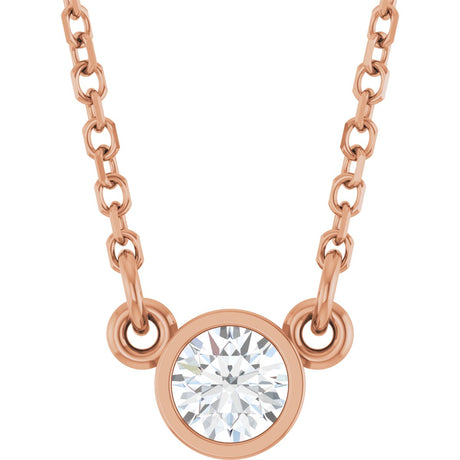 14K Gold Round Natural Diamond Bezel-Set Solitaire Birthstone Necklace - Rose Gold
