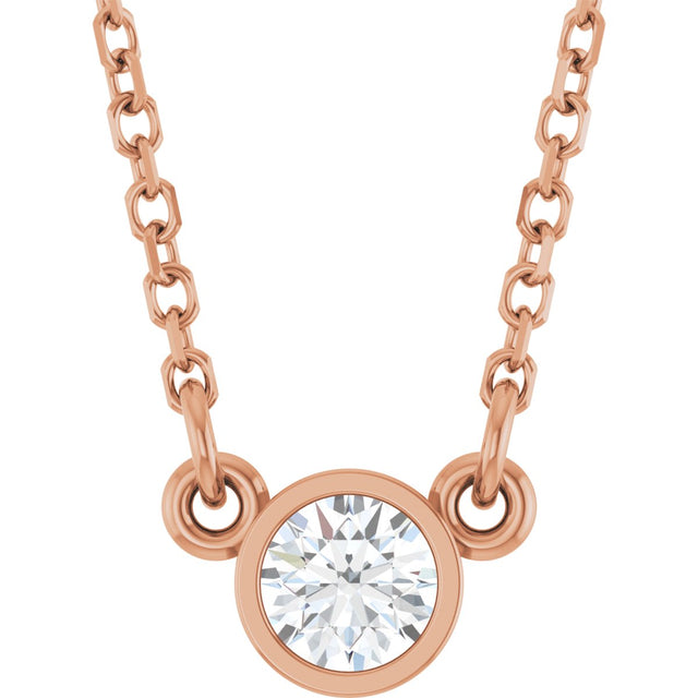 14K Gold Round Natural Diamond Bezel-Set Solitaire Birthstone Necklace - Rose Gold