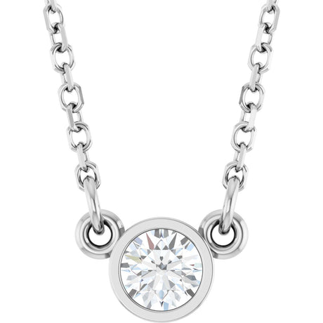 14K Gold Round Lab-Grown Diamond Bezel-Set Solitaire Birthstone Necklace - White Gold