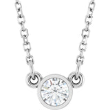 14K Gold Round Natural Diamond Bezel-Set Solitaire Birthstone Necklace - White Gold