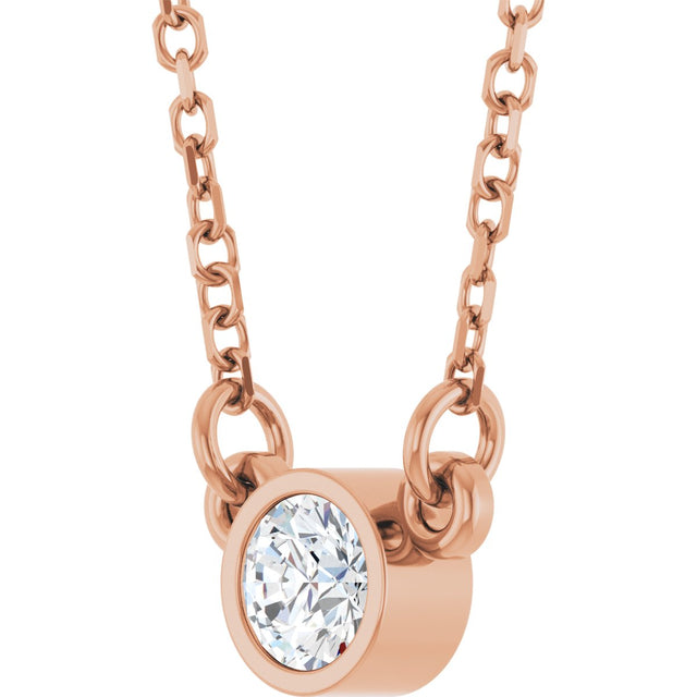 14K Gold Round Lab-Grown Diamond Bezel-Set Solitaire Birthstone Necklace - Rose Gold - view 2