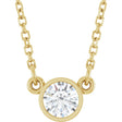 14K Gold Round Natural White Sapphire Bezel-Set Solitaire Birthstone Necklace - Yellow Gold