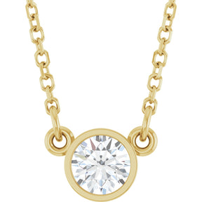 14K Gold Round Natural White Sapphire Bezel-Set Solitaire Birthstone Necklace - Yellow Gold