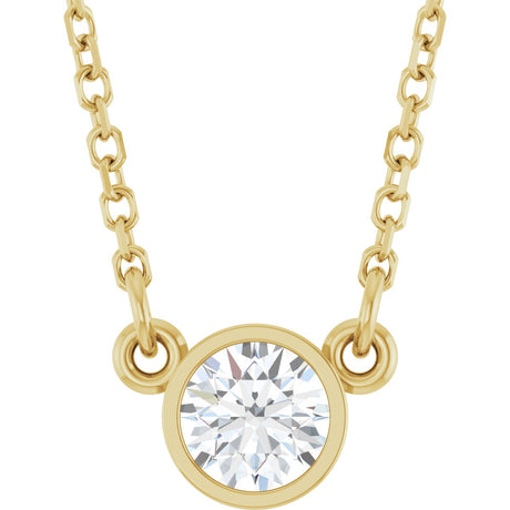 14K Gold Round Natural White Sapphire Bezel-Set Solitaire Birthstone Necklace - Yellow Gold