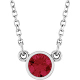 Platinum Round Natural Ruby Bezel-Set Solitaire Birthstone Necklace II