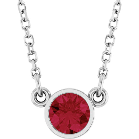Platinum Round Natural Ruby Bezel-Set Solitaire Birthstone Necklace II