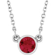 14K Gold Round Lab-Grown Ruby Bezel-Set Solitaire Birthstone Necklace II - White Gold