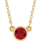 14K Gold Round Natural Ruby Bezel-Set Solitaire Birthstone Necklace II - Yellow Gold