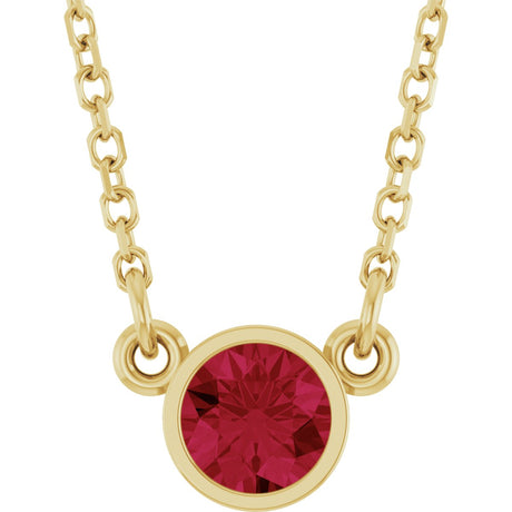 14K Gold Round Natural Ruby Bezel-Set Solitaire Birthstone Necklace II - Yellow Gold