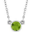 Platinum Round Natural Peridot Bezel-Set Solitaire Birthstone Necklace II
