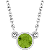 14K Gold Round Natural Peridot Bezel-Set Solitaire Birthstone Necklace - White Gold