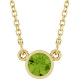 14K Gold Round Natural Peridot Bezel-Set Solitaire Birthstone Necklace - Yellow Gold