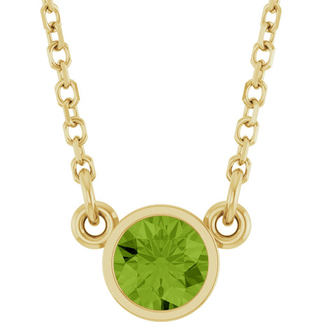 14K Gold Round Natural Peridot Bezel-Set Solitaire Birthstone Necklace - Yellow Gold