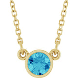 14K Gold Round Natural Blue Zircon Bezel-Set Solitaire Birthstone Necklace - Yellow Gold
