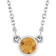 Platinum Round Natural Citrine Bezel-Set Solitaire Birthstone Necklace II