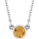 Platinum Round Natural Citrine Bezel-Set Solitaire Birthstone Necklace II