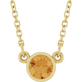 14K Gold Round Natural Citrine Bezel-Set Solitaire Birthstone Necklace - Yellow Gold
