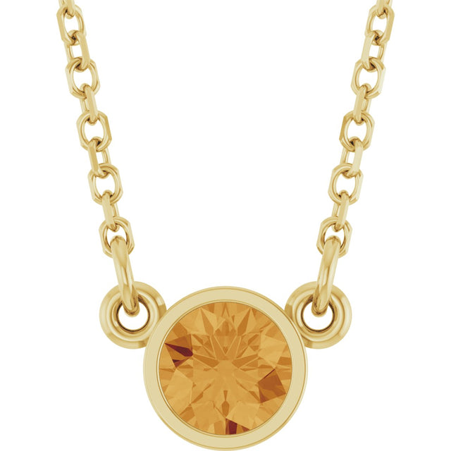 14K Gold Round Natural Citrine Bezel-Set Solitaire Birthstone Necklace - Yellow Gold