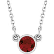 Platinum Round Natural Mozambique Garnet Bezel-Set Solitaire Birthstone Necklace II