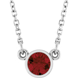 14K Gold Round Natural Mozambique Garnet Bezel-Set Solitaire Birthstone Necklace - White Gold