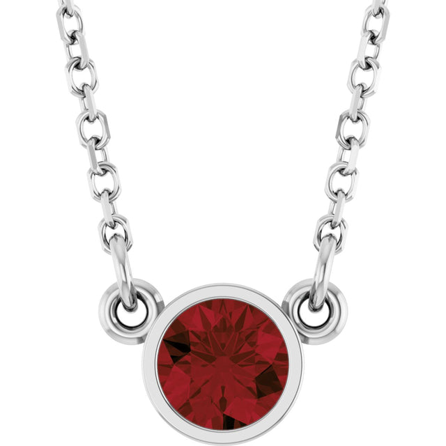 14K Gold Round Natural Mozambique Garnet Bezel-Set Solitaire Birthstone Necklace - White Gold