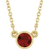 14K Gold Round Natural Mozambique Garnet Bezel-Set Solitaire Birthstone Necklace - Yellow Gold