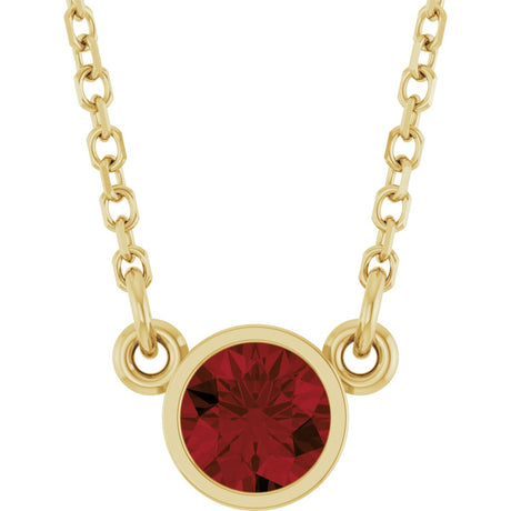 14K Gold Round Natural Mozambique Garnet Bezel-Set Solitaire Birthstone Necklace - Yellow Gold