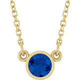 14K Gold Round Natural Blue Sapphire Bezel-Set Solitaire Birthstone Necklace II - Yellow Gold