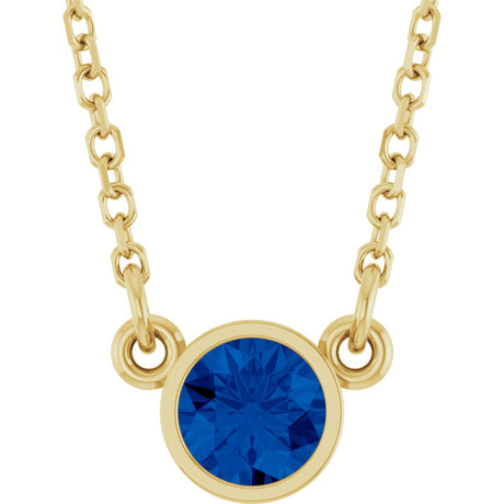 14K Gold Round Lab-Grown Blue Sapphire Bezel-Set Solitaire Birthstone Necklace II - Yellow Gold
