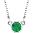 14K Gold Round Natural Emerald Bezel-Set Solitaire Birthstone Necklace II - White Gold