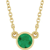 14K Gold Round Natural Emerald Bezel-Set Solitaire Birthstone Necklace II - Yellow Gold