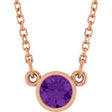 14K Gold Round Natural Amethyst Bezel-Set Solitaire Birthstone Necklace - Rose Gold