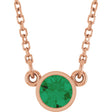 14K Gold Round Lab-Grown Emerald Bezel-Set Solitaire Birthstone Necklace - Rose Gold