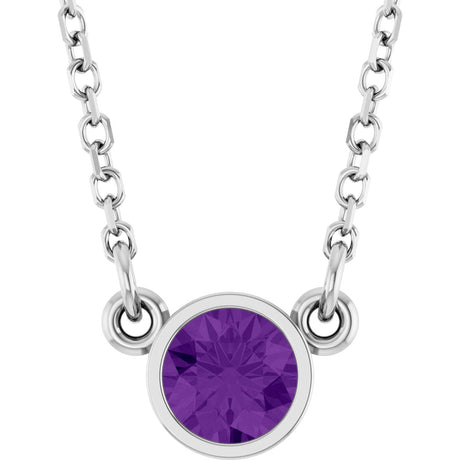 Platinum Round Natural Amethyst Bezel-Set Solitaire Birthstone Necklace II