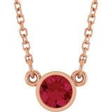 14K Gold Round Lab-Grown Ruby Bezel-Set Solitaire Birthstone Necklace II - Rose Gold