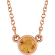 14K Gold Round Natural Citrine Bezel-Set Solitaire Birthstone Necklace - Rose Gold