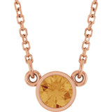 14K Gold Round Natural Citrine Bezel-Set Solitaire Birthstone Necklace - Rose Gold