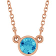 14K Gold Round Natural Blue Zircon Bezel-Set Solitaire Birthstone Necklace - Rose Gold