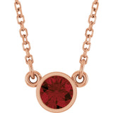 14K Gold Round Natural Mozambique Garnet Bezel-Set Solitaire Birthstone Necklace - Rose Gold