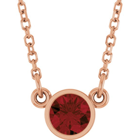 14K Gold Round Natural Mozambique Garnet Bezel-Set Solitaire Birthstone Necklace - Rose Gold