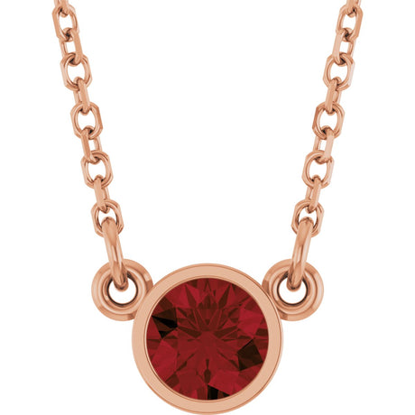 14K Gold Round Natural Mozambique Garnet Bezel-Set Solitaire Birthstone Necklace - Rose Gold