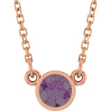 14K Gold Round Lab-Grown Alexandrite Bezel-Set Solitaire Birthstone Necklace II - Rose Gold