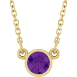 14K Gold Round Natural Amethyst Bezel-Set Solitaire Birthstone Necklace - Yellow Gold
