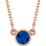 14K Gold Round Lab-Grown Blue Sapphire Bezel-Set Solitaire Birthstone Necklace II - Rose Gold